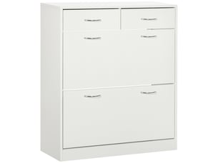 Meuble à chaussures étroit avec 2 tiroirs abattants pour 12 paires de chaussures, 80 x 30 x 91,5 cm, blanc