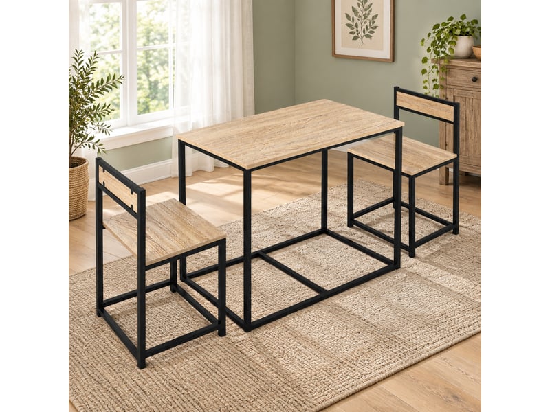  Ensemble table et chaises avec 1 table et 2 chaises  - pour 2 personnes - panneaux mélaminés et métal - chêne  - Conforama C