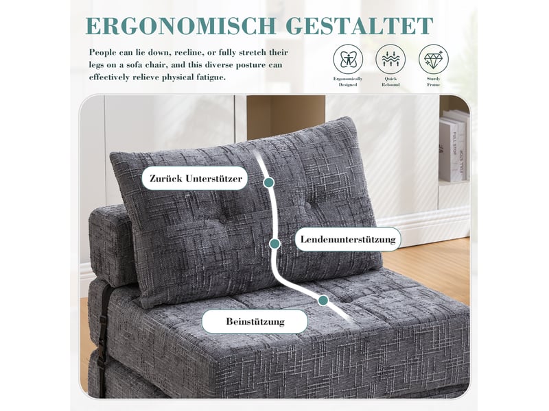  Canapé droit 79x79x57 cm, coussin, canapé simple, pour salon, chambre et bureau, confort doux, tissu chenille, gris  - Conforama D