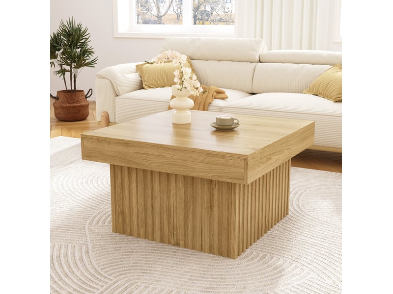  Table basse 79x79x46 cm design minimaliste panneau de particules mdf couleur naturelle  - Conforama B
