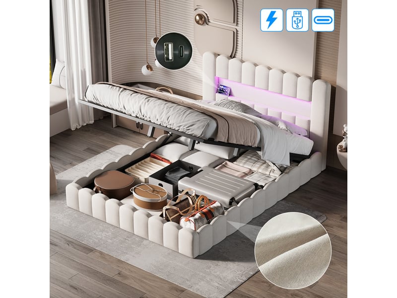  Lit coffre 180x200 cm ezssw coloris beige  - Conforama B