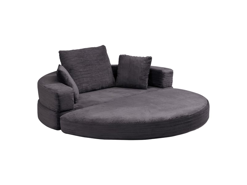 Canapé-lit pliable corda, noir, modulable, ovale 173x176 cm, coussins, tissu velours côtelé, multifonctionnel - Conforama E