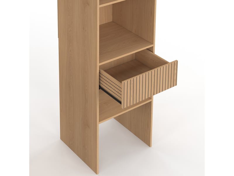 Dressing extensible double xxl juliette 120-180 cm effet lattes tasseau bois avec tiroirs + étagères + penderie - Conforama E