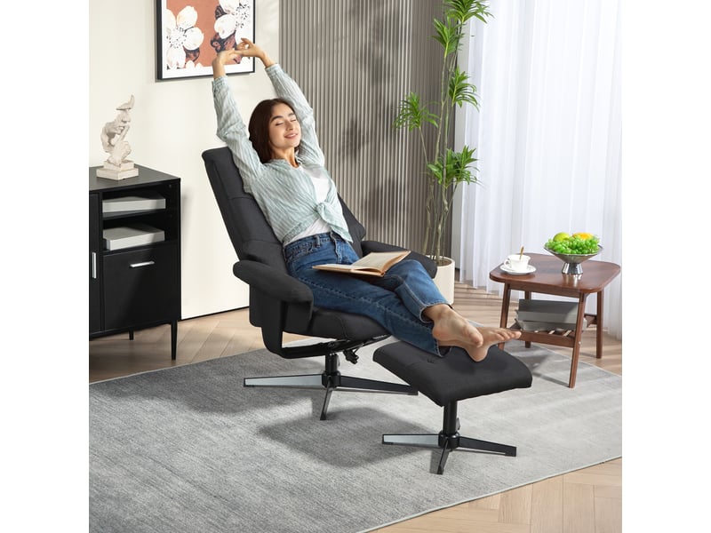  Fauteuil inclinable avec repose-pieds, pivotant, à bascule, aspect velours, jusqu'à 150 kg, noir  - Conforama D