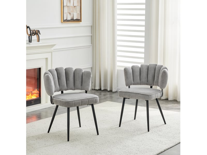  Lot de 2 chaises de salle à manger en velours structuré gris clair et pieds en métal noir, h. 80 cm  - Conforama D