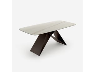 Table de salle à manger fixe en céramique et métal 220x110 orion - effet marbre blanc