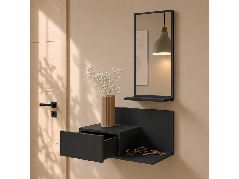  Meuble d'entrée | 1 tiroir avec miroir | console d'entrée | vestiaire | finition en couleur noir mate | 60x85,5x30cm | modèle isabela Isabela - Conforama D