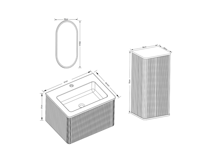 Meuble sous vasque avec colonne, vasque blanche et miroir led antibuée pour salle de bain, finition chêne - Conforama D