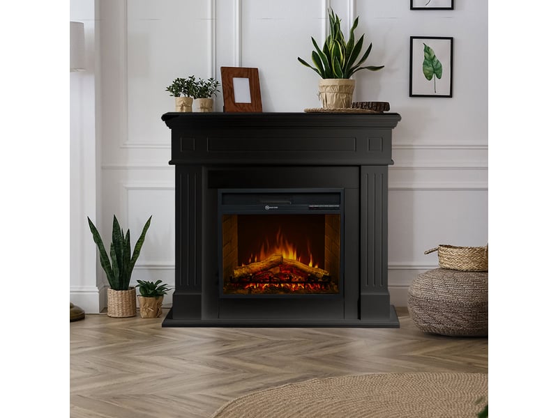 Cheminée électrique sur pied cambridge avec effet flamme 110 x 100 x 36 cm en bois noir - Conforama B