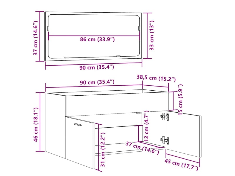  Armoire de bain avec miroir, cabinet de salle de bain gris béton bois d'ingénierie cf64972  - Conforama E