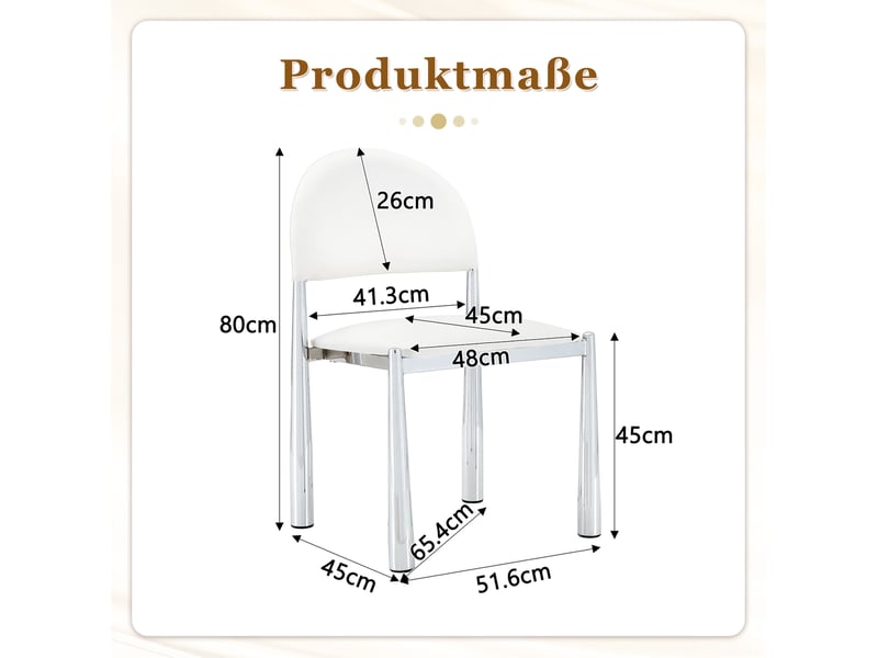  Lot de 2 chaises de salle à manger blanches en pu avec dossier semi-circulaire et pieds en métal chromé  - Conforama E