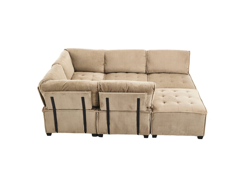  Canapé d'angle modulable 6 places en velours côtelé kaki, configuration u ou l et couchage pour le salon  - Conforama D