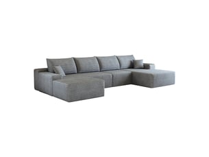 Canapé d’angle modulable 340 x 175 x 83 cm 4 places avec pouf, méridienne en l, assise profonde, sans montage, canapé compressé, gris