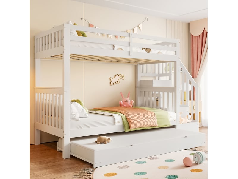 Lit superposé enfant 90x200 avec lit gigogne et rangements evryae - Conforama B