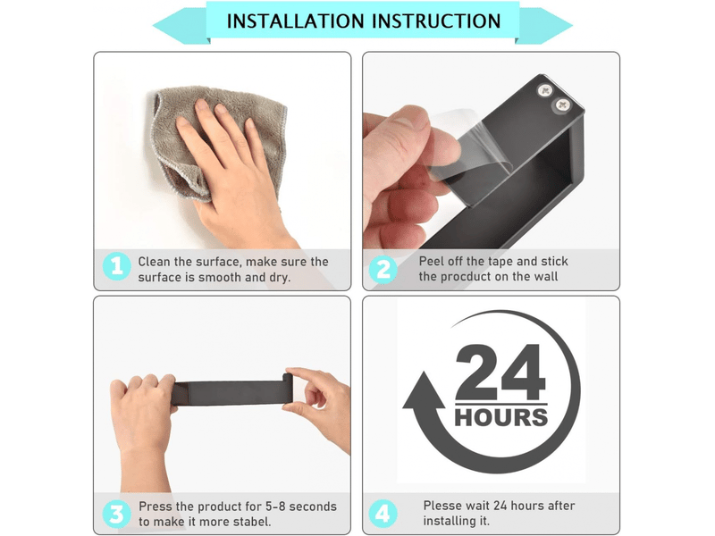  Porte-rouleau de papier toilette auto-adhésif noir en acier inoxydable 304, sans perçage.  - Conforama D