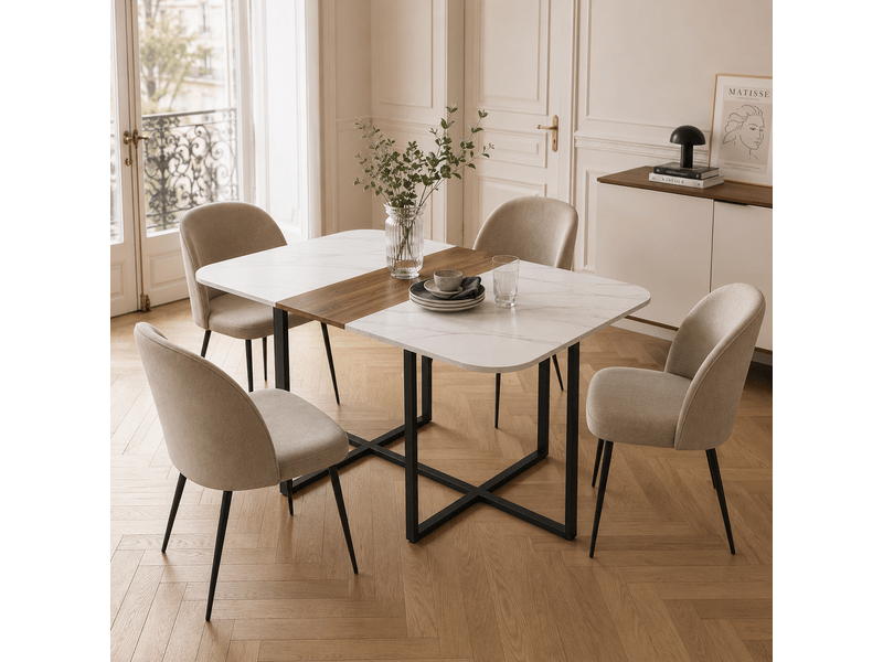  Table à manger 6 places en bois blanc whwd, modèle d-sn-rgt150n-6, design moderne  - Conforama B