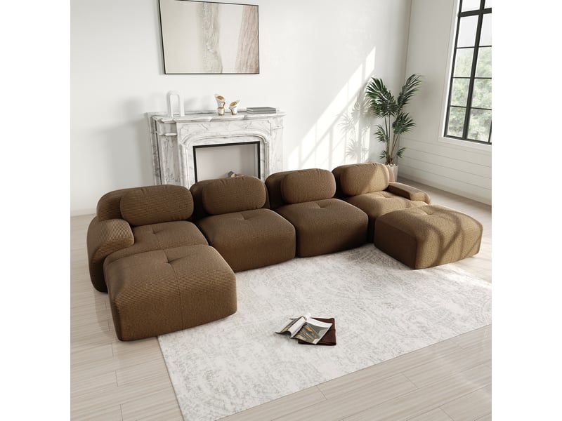  Canapé modulaire en u 4 places sans montage en velours côtelé marron  - Conforama D