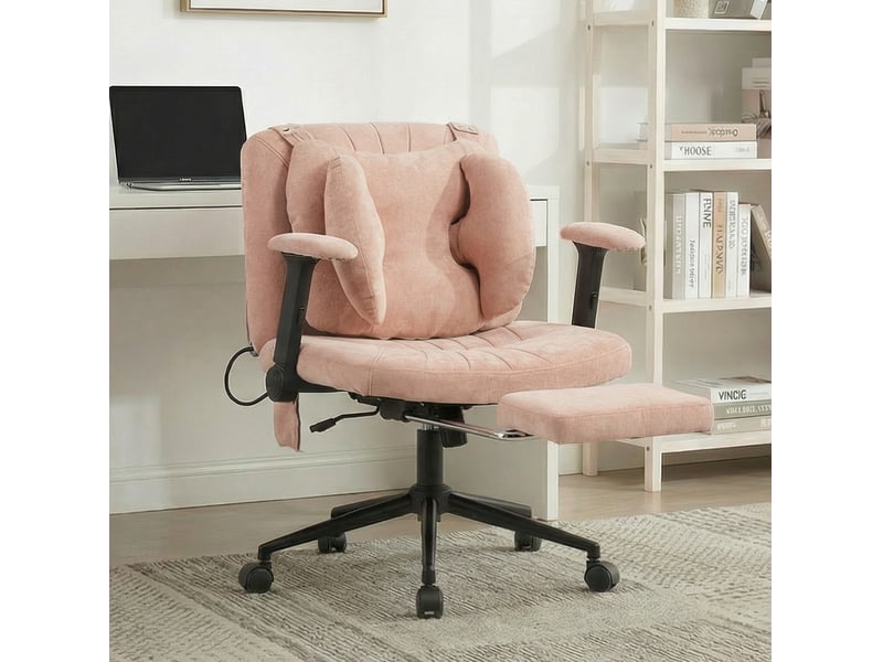  Fauteuil gaming de bureau rose en tissu, hauteur réglable, avec repose-pieds et roulettes, charge 150 kg  - Conforama B