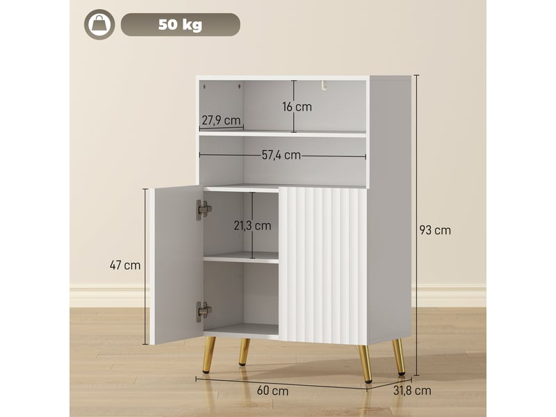  Meuble de salle de bain 2 portes à fermeture douce en mdf blanc 60 x 31,8 x 93 cm  - Conforama C