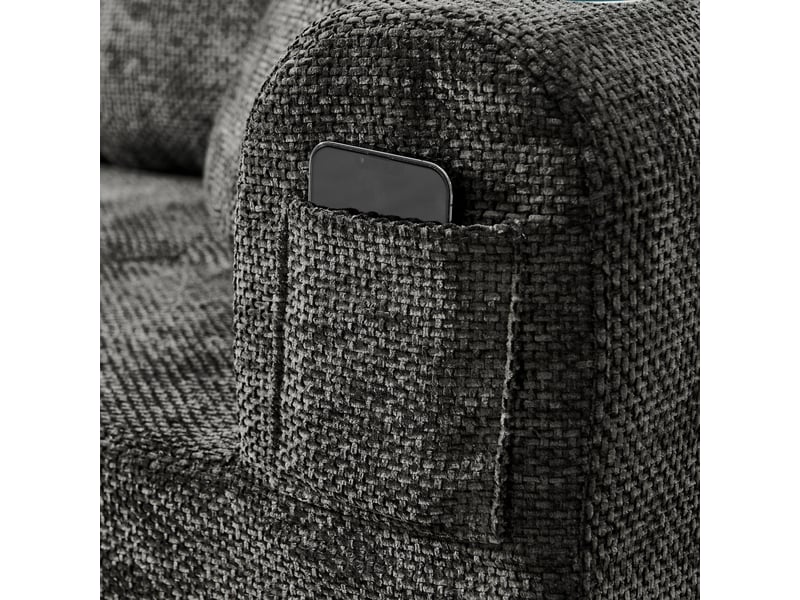  Canapé d'angle modulable noir en tissu lin, design contemporain avec porte-gobelet inox et pochettes de rangement intégrées  - Conforama R