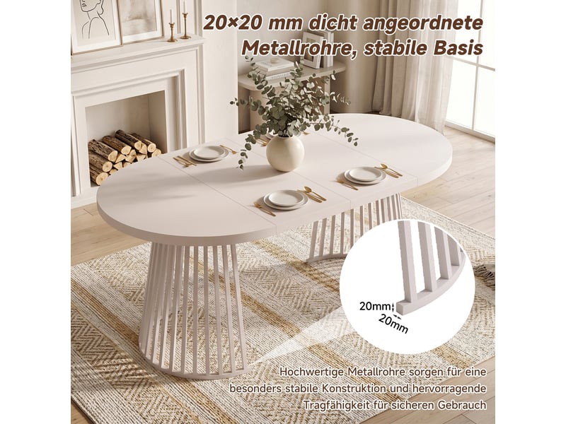  Table à manger extensible 100138176 x 100 cm en mdf et fer, plateau épais 3 cm, pour 4 à 8 personnes, coloris cachemire.  - Conforama E