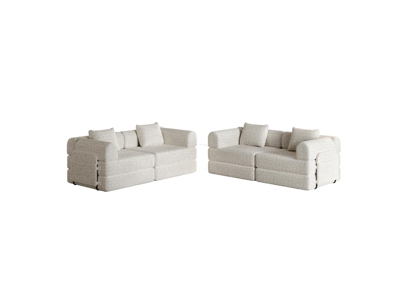  Canapé convertible 4 places - 368x91x70cm - chauffeuse lit chenille, poches rangement, cadre acier - beige  - Conforama A