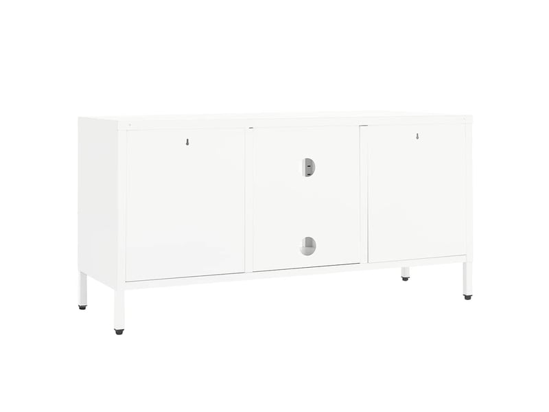  Meuble tv - banc tv - meuble de rangement blanc 105x35x52 cm acier et verre  - Conforama E