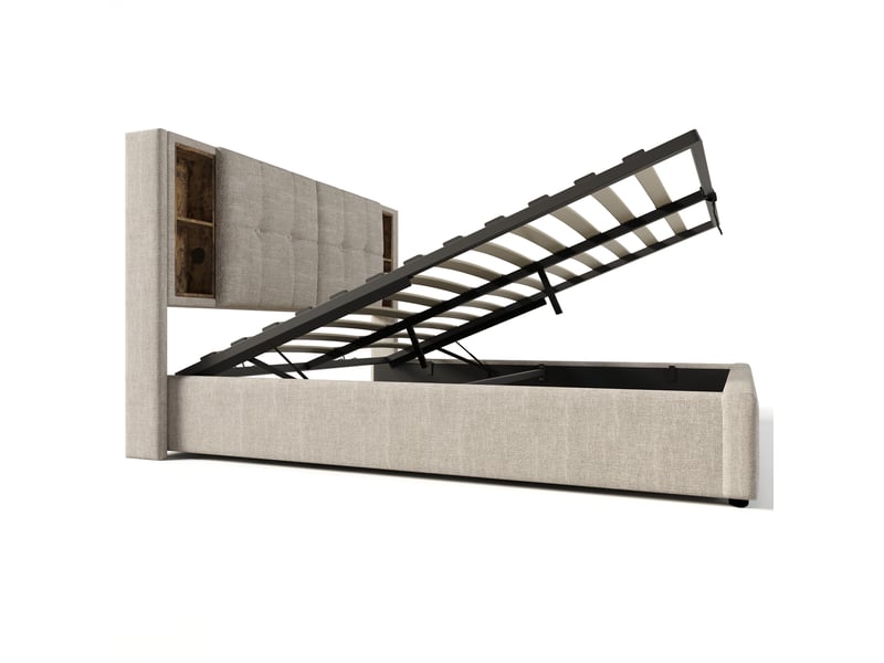  Lit double rembourré 160x200 cm avec recharge sans fil usb-c, couleur naturelle, cadre de lit adulte avec matelas  - Conforama B