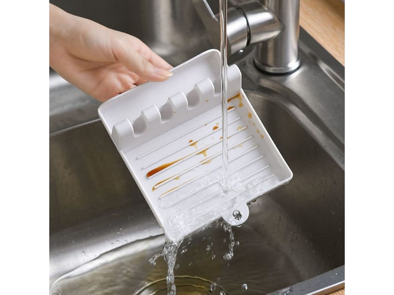  Porte-ustensiles - porte-cuillère - avec égouttoir - repose-cuillère pour comptoir - repose-cuillère - porte-couvercle de casserole - blanc  - Conforama E