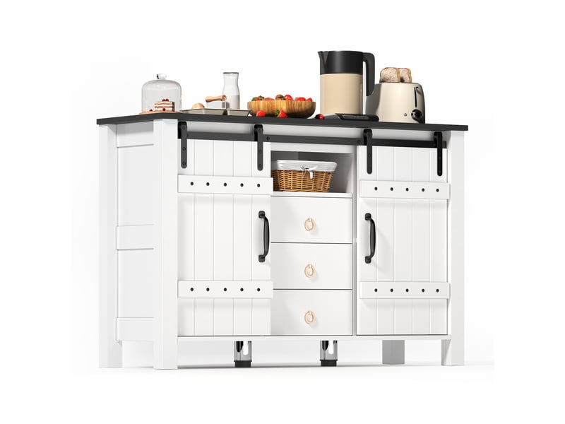  Buffet avec 2 portes coulissantes et 3 tiroirs pour cuisine en mdf 120×40×80 cm blanc  - Conforama A