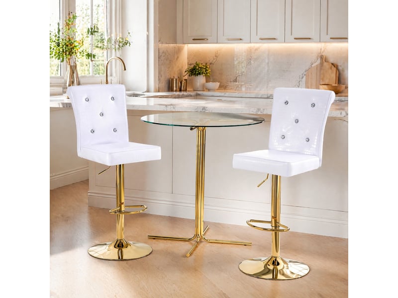 Chaises de salle à manger lot de 2 effet crocodile - lpospi - boutons cristal, assise rembourrée, pvc - blanc  - Conforama B
