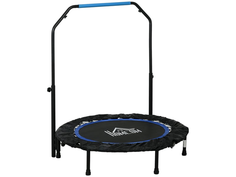  Trampoline de fitness gymnastique avec poignée réglable, pliable, 6 pieds, 28 ressorts ø 102 cm, noir bleu  - Conforama A