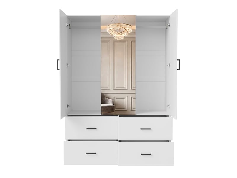  Armoire de chambre blanche avec miroir et 4 tiroirs, adulte penderie chambre dressing avec 2 portes vestiaire garde-robe rangement vêtements, lxhxp : env. 130x181.5x51.8 cm  - Conforama R