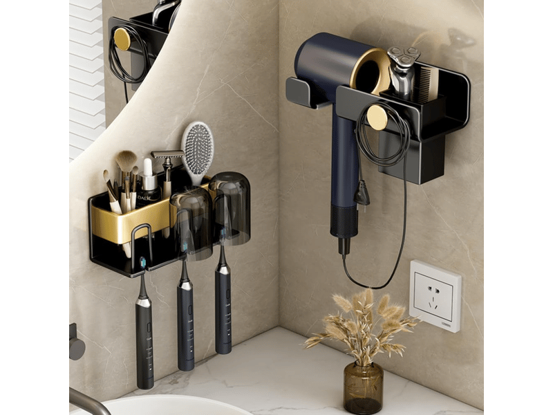 Porte-brosse à dents mural, adapté au porte-gobelet et au porte-brosse à dents de la salle de bain (noir, trois pièces) - Conforama D