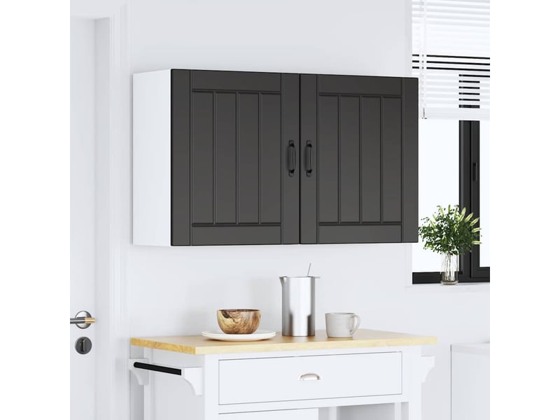  Meuble de rangement, armoires murales de cuisine lucca en bois d'ingénierie noir  - Conforama C