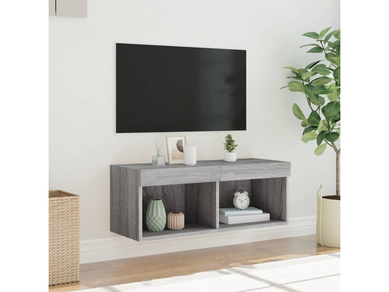 Meuble tv - banc tv - meuble de rangement avec lumières led sonoma gris 80x30x30 cm - Conforama E
