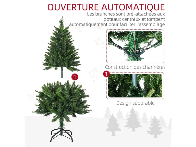  Sapin de noël artificiel avec 310 branches support en acier socle pliable en acier hauteur vert 120 cm  - Conforama W