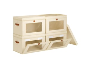 Lot de 4 boîtes de rangement avec couvercles, ouverture frontale, fenêtre transparente, empilables