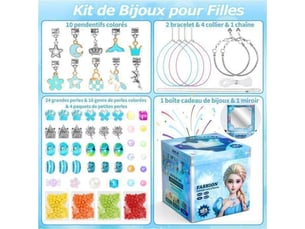 Kit bijoux princesse diy sans colle avec miroir 100 perles et 10 breloques licorne sirène arc en ciel