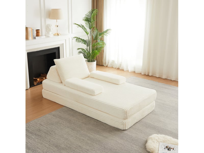  Canapé modulable modenvie 2 places 211,5 x 106,5 x 62 cm en velours côtelé beige, dossiers triangulaires  - Conforama E