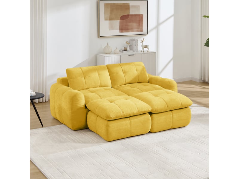  Canapé panoramique modulable 2 places en chenille jaune – 194 x 160 x 68 cm Fay Lum - Conforama D