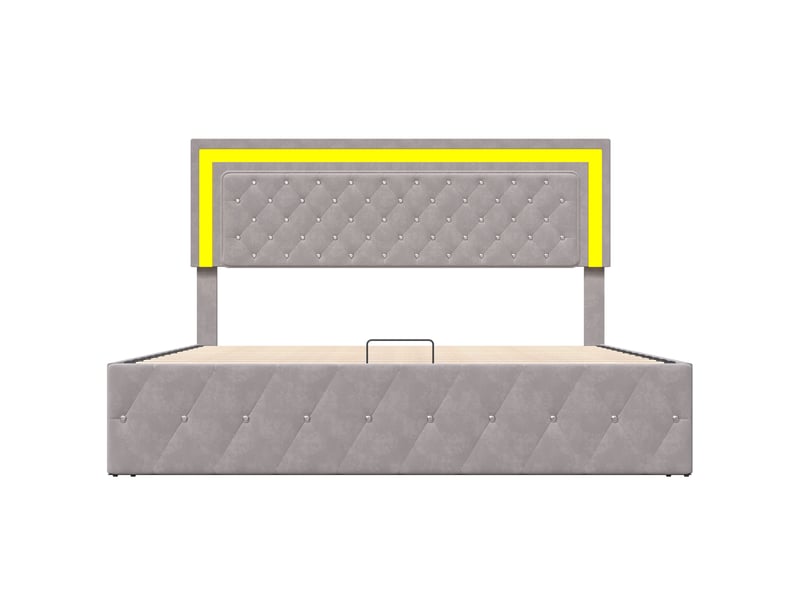  Lit coffre 160x200cm - lit double 160x200 capitonné en velours rangements avec éclairage led - beige  - Conforama A