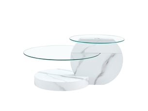 Table basse rectangulaire 90×70×44 cm, mdf et verre, blanc et transparent