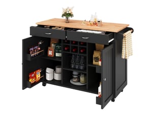 Desserte de cuisine mobile 102x45x92 cm en mdf et métal noir