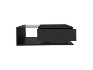 Table basse noire brillante 100x50x40 cm avec led, plateau en verre, 1 tiroir - style moderne