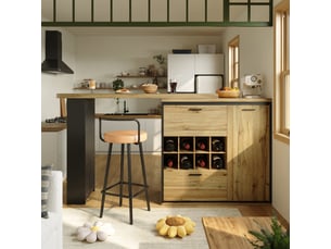 Table extensible 138-220x39x105 cm avec rangement intégré, tiroirs et range-bouteilles, mdf, métal, effet bois