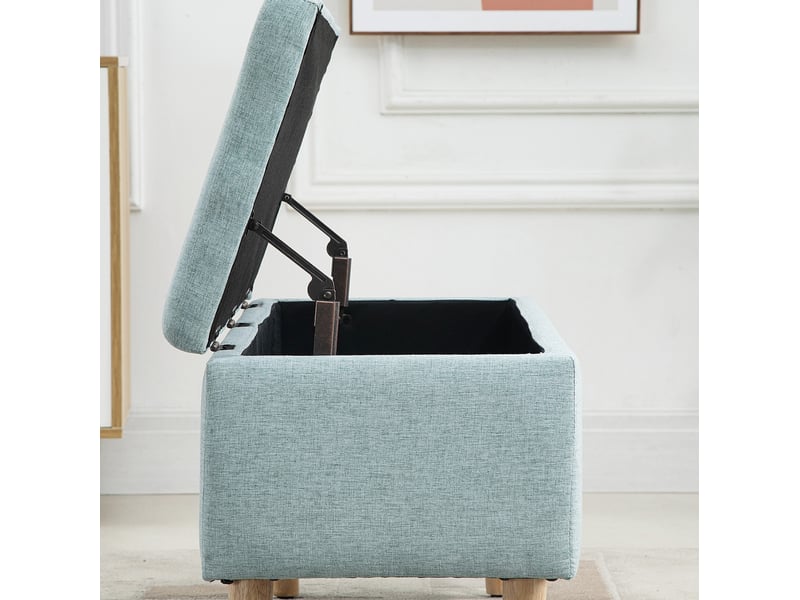  Banc de rangement 110x39x45 cm vert clair, polyester aspect lin et pieds en hévéa, assise rembourrée  - Conforama E