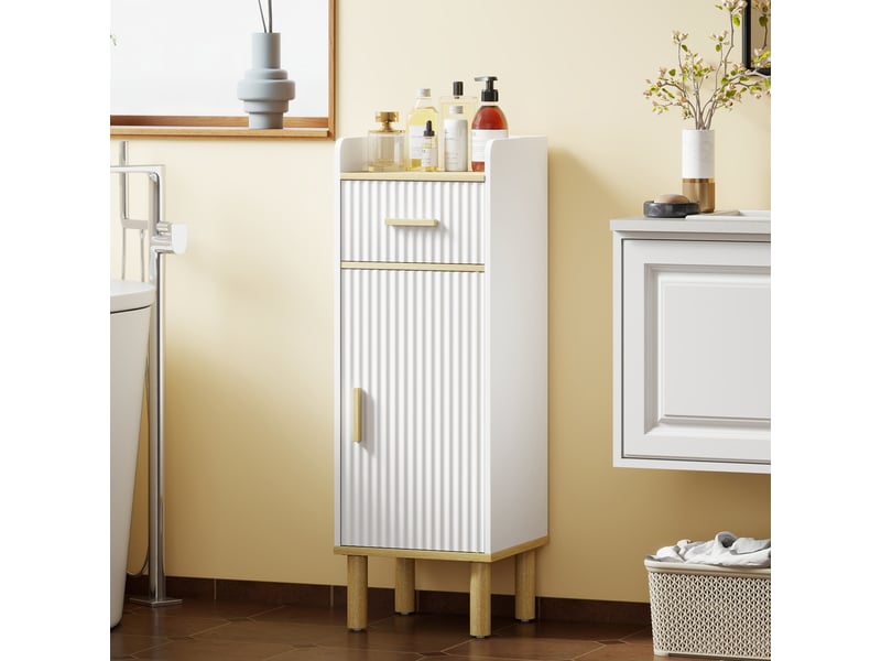  Meuble de salle de bain étroit avec étagère réglable, blanc  - Conforama D