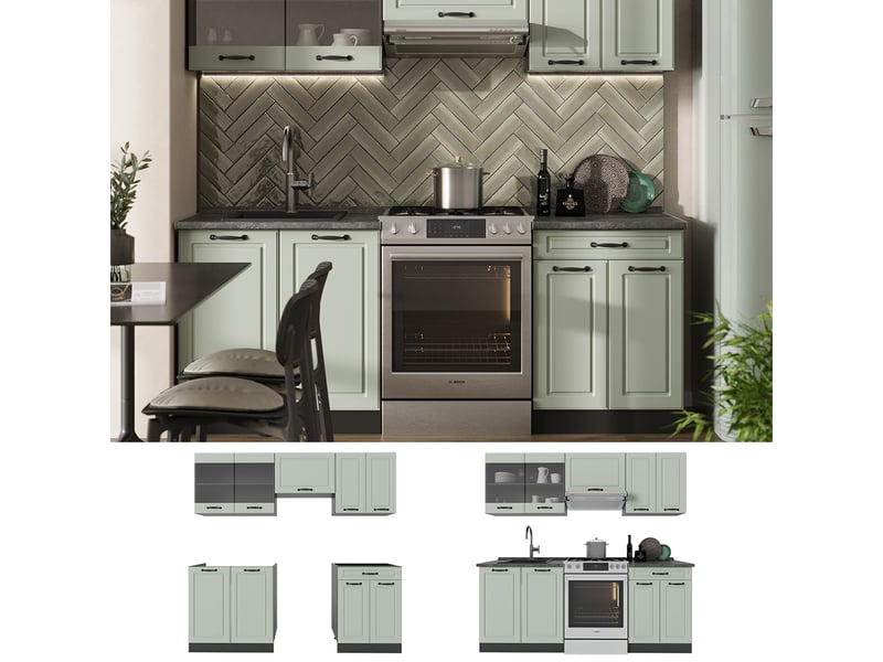  Vicco cuisine, mint campagneanthracite, 200cm sans plan de travail  - Conforama D