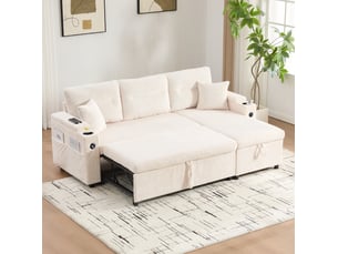 Canapé d'angle réversible convertible MODENVIE 3 places Velours côtelé beige avec coffre de rangement